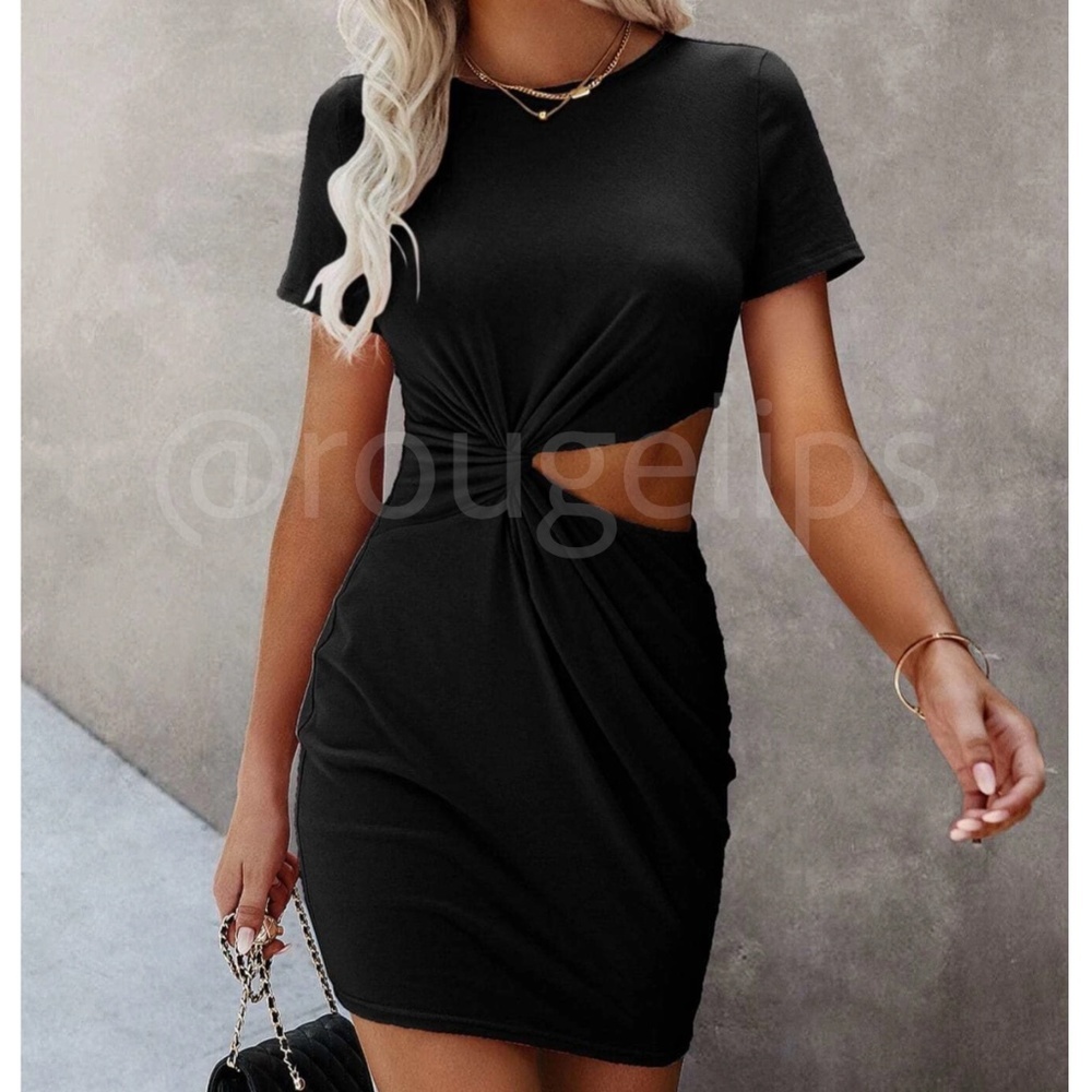 Casual Tee Shirt Dress Cutout Short Sleeve Black Mini